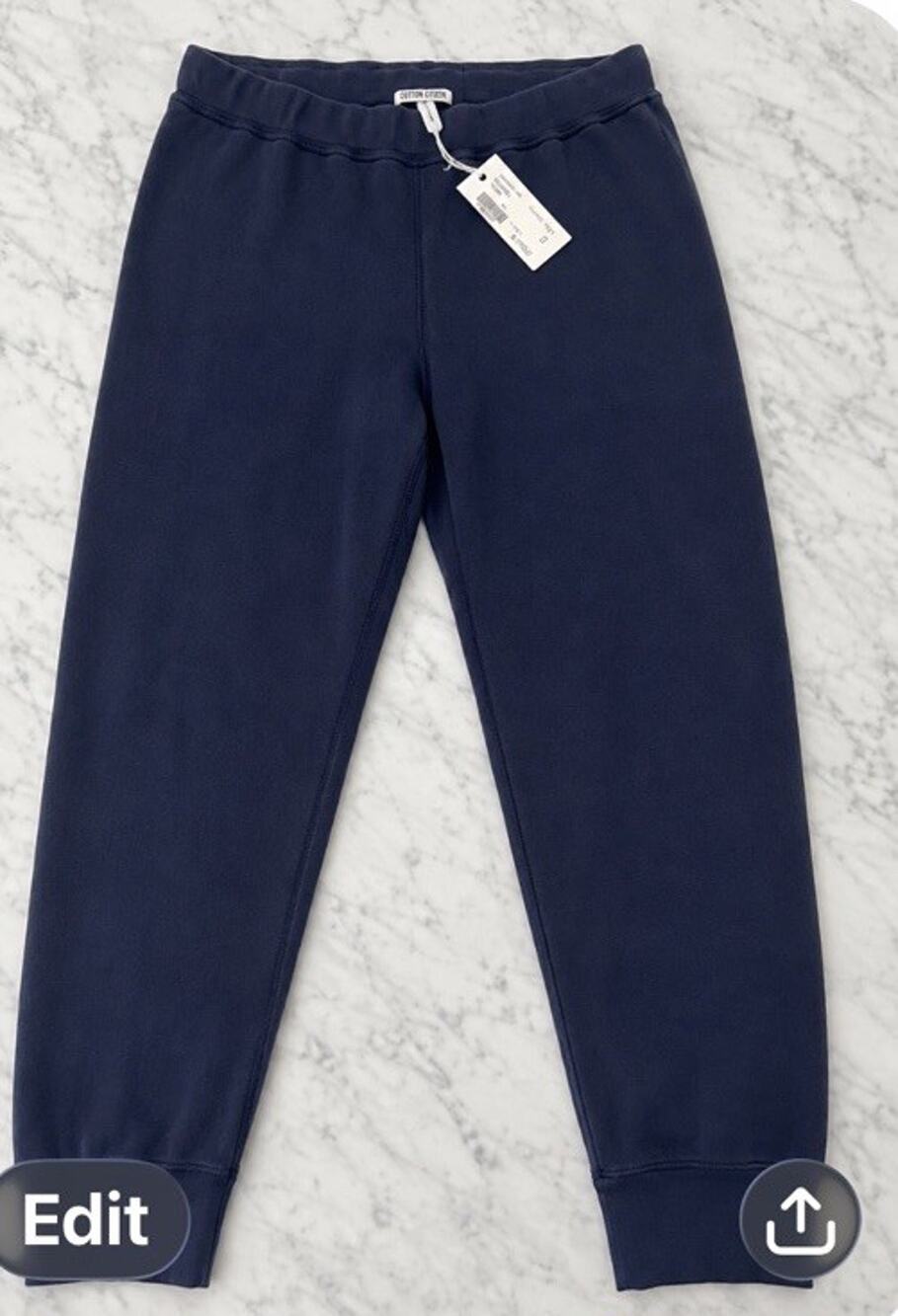 Christina Lehr Sweat Pants 2 Cropped Short Navy Blue Soft Easy Rider $149